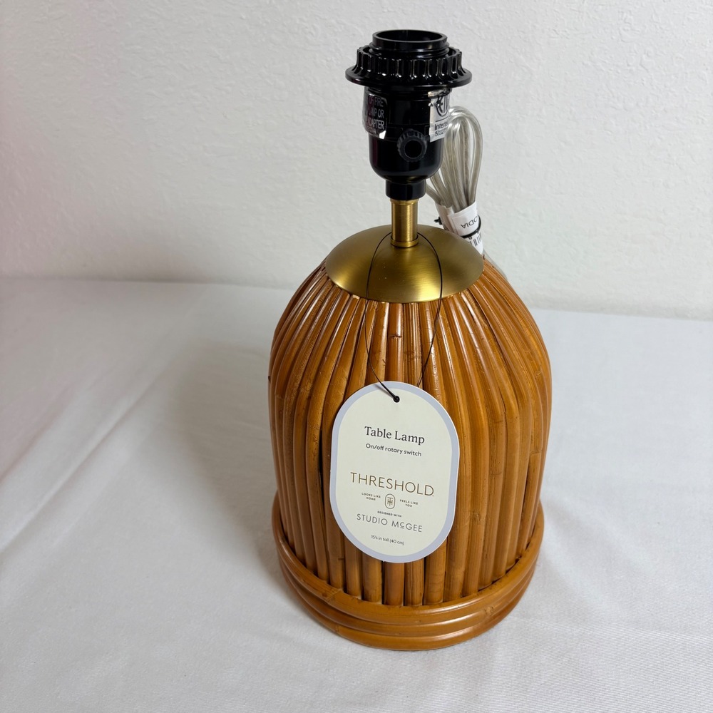 Threshold Studio McGee Table Lamp Small Brown NEW Rattan Dome Base Brass Accent